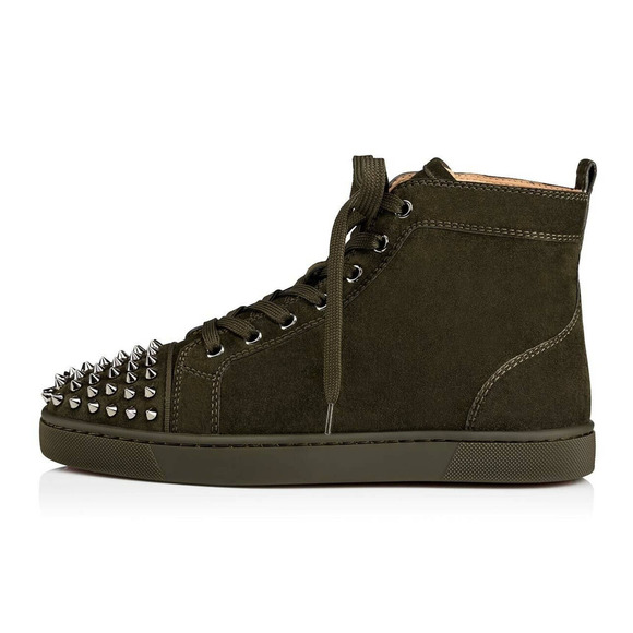 Christian Louboutin Men Lou Spikes Flat Tyrol Green Suede High Top Sneaker 43 10 - Picture 3 of 13